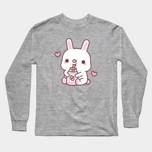 Cute Bunny Loves Strawberry Milk Long Sleeve T-Shirt